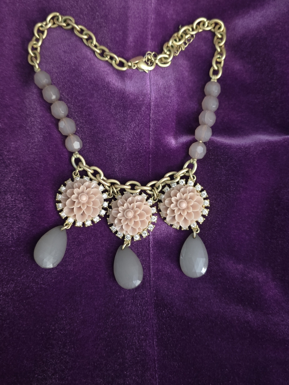Lia Sophia Gold Pink and Gray Floral Statement Necklace